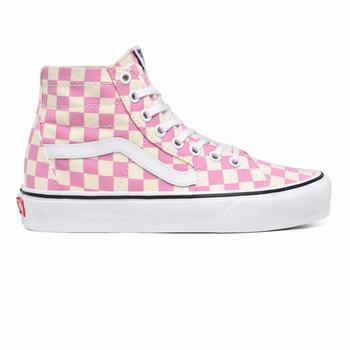 Női Vans Checkerboard Sk8-Hi Tapered Magasszárú Cipő VA0197843 Fukszia Rózsaszín/Fehér